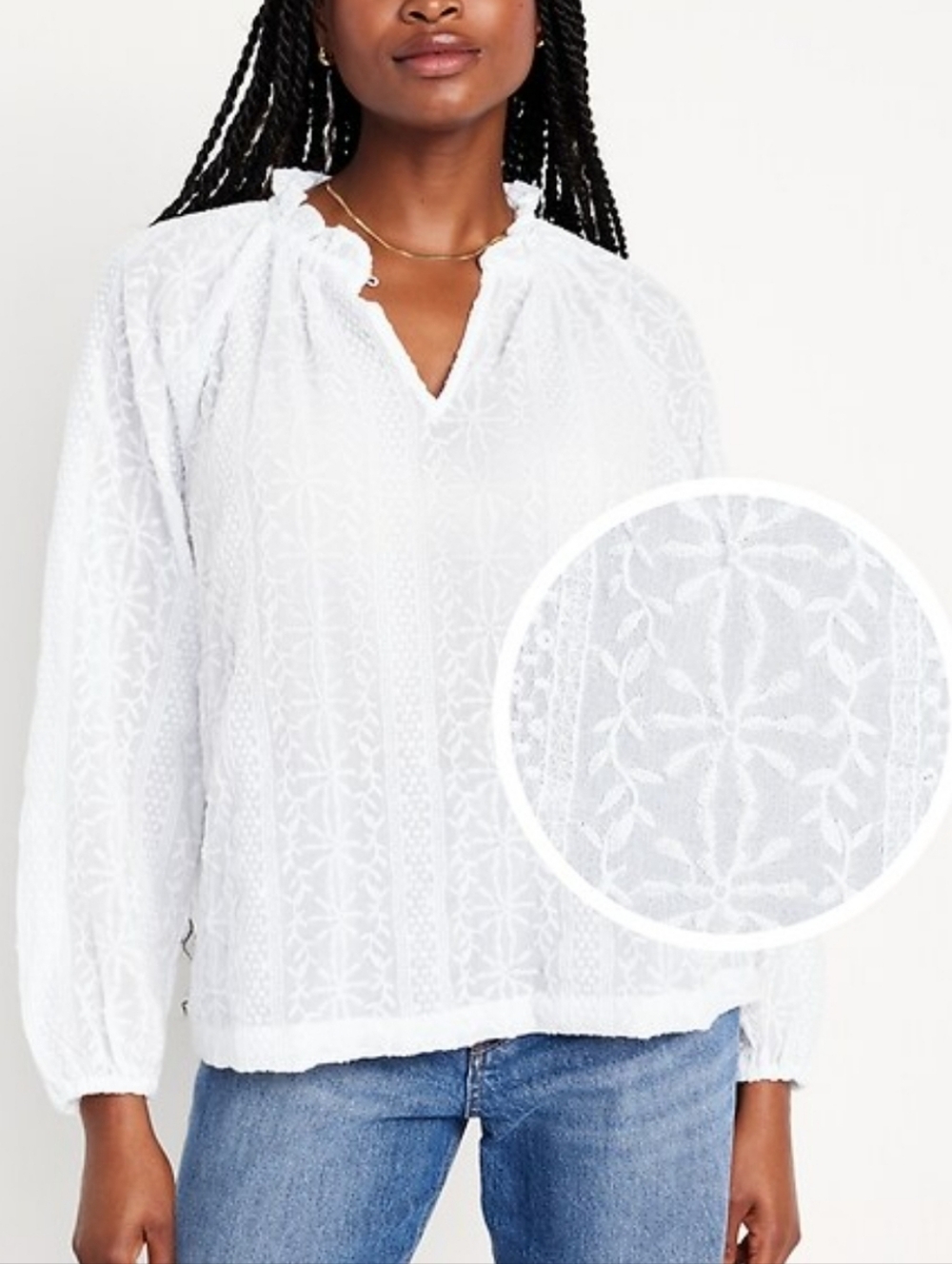 Old Navy Ruffle-Trim Split-Neck Top Size L